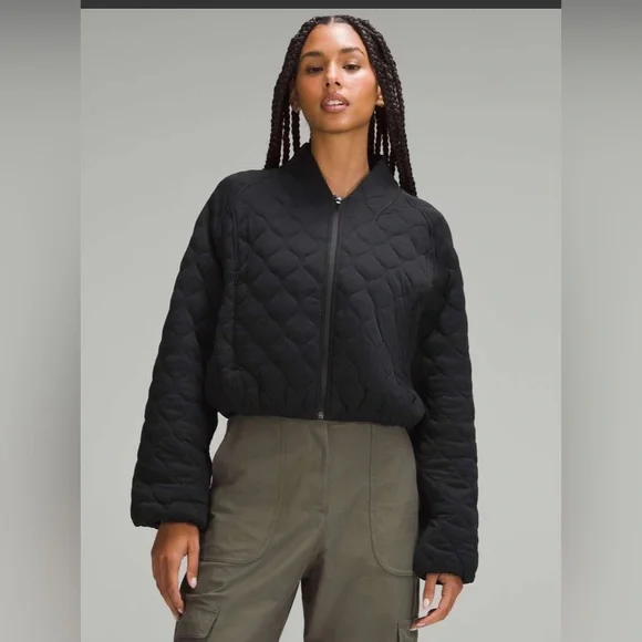 Lululemon Quilted Bomber Cropped Black Jacket Size 10 - Picture 1 of 14